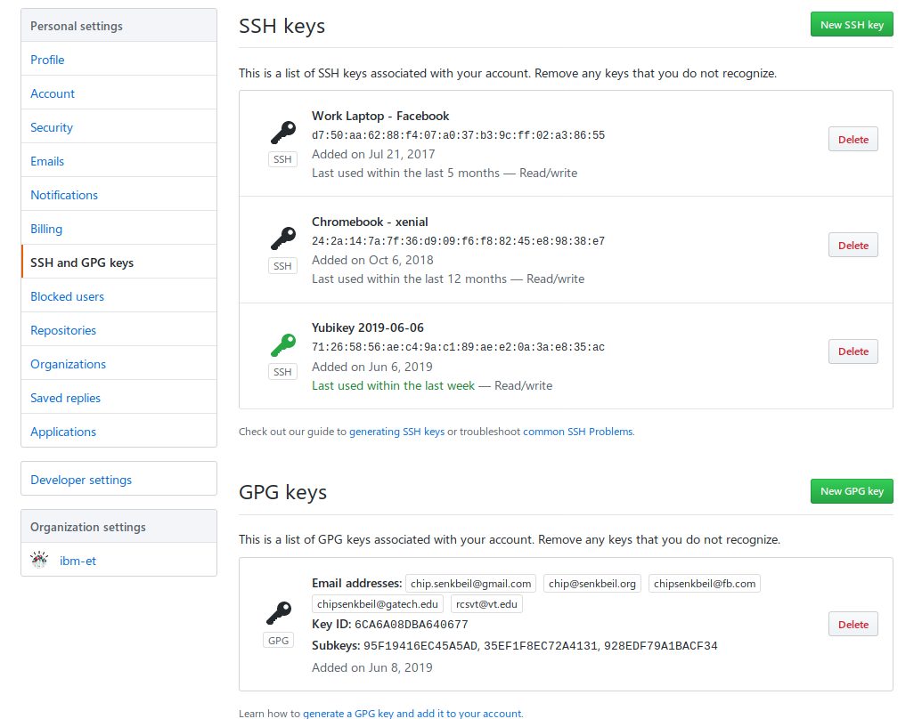 Github SSH & GPG keys